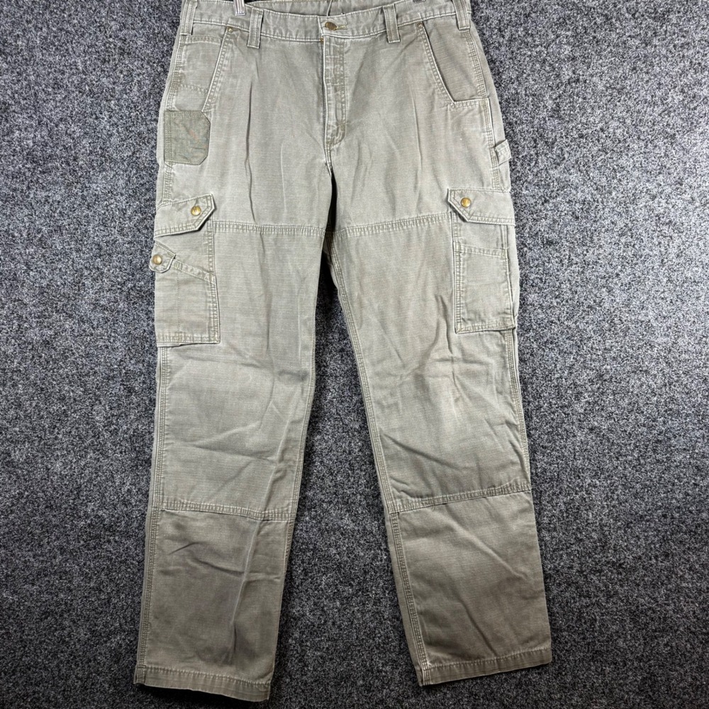 Carhartt Mens Ripstop Cargo Work Pants Olive Green Straight Leg 38x32 Utility